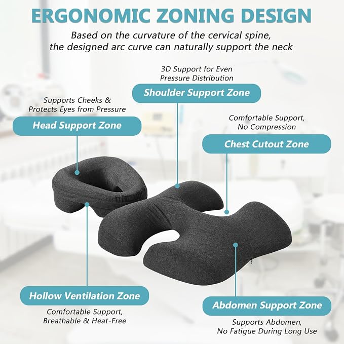 Face Down Massage Pillow for Sleeping | Face Down Pillow with Non-Slip Bottom Home Head Cushion and Chest Cushion for SPA & Sleep (Gray)