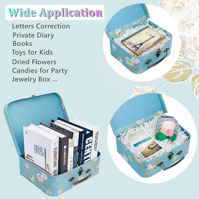 Decorative Box Set - 3 Storage Boxes with Lids, Keepsake & Trinket Boxes, Mini Luggage Gift Box, Vintage Suitcases Home Decoration