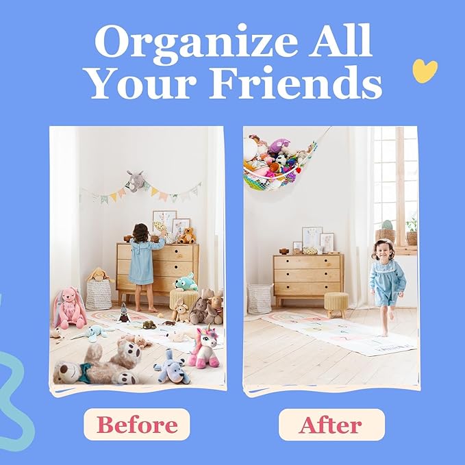 Lilly's Love Stuffed Animal Hammock | Corner Hanging Organizer, Toy Storage, Stuffed Animal Storage Net | Made from Quality Fishing Net, Holds 12lbs | 67"x47"x47" (Green, 2 Pack)