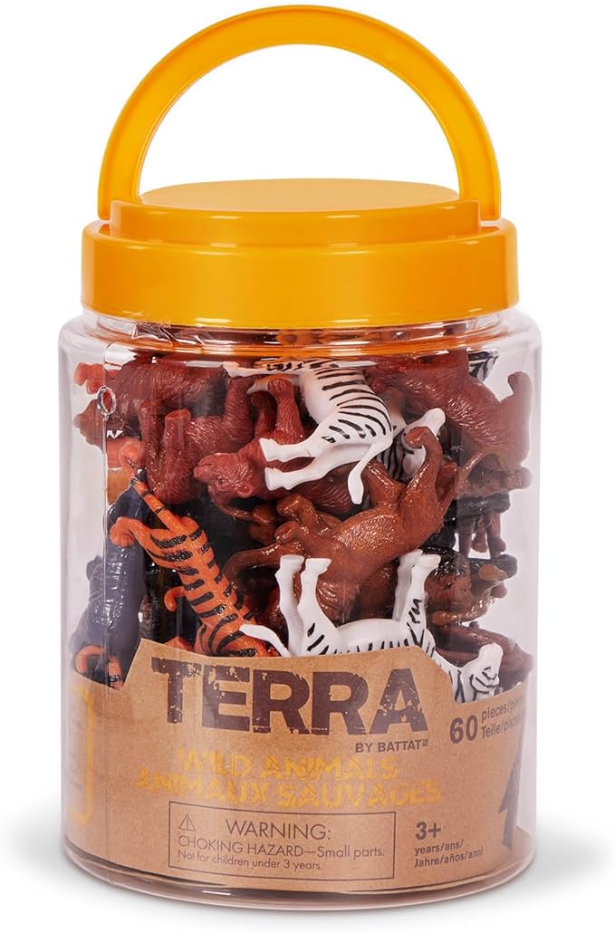 Terra by Battat – 60 Pieces Wild Creatures Tube – Realistic Mini Animal Figurines – Lion, Hippo, Tiger, Bear & More Safari Animals – Educational Toys for Kids & Toddlers 3+ Years
