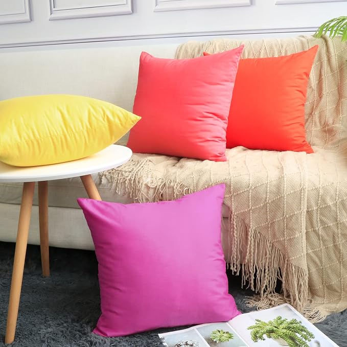 Thmyo 4-Pack 100% Cotton Comfortable Solid Decorative Throw Pillow Case, Square Cushion Cover Pillowcase Sublimation Blank Pillow Covers DIY Throw Pillowcase for Sofa(20x20 inch/ 50x50cm,Rose red)