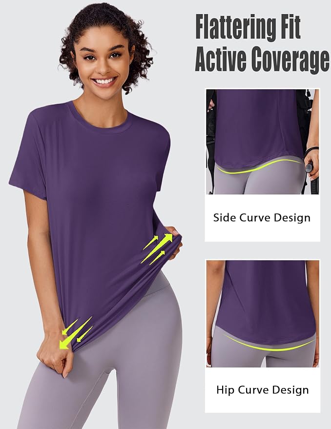 PINSPARK Soft Workout Tops for Women UPF 50+ Sun Protection Shirt Quick Dry Athletic Running Hiking Travel Basic Tee Shirts