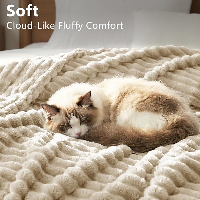 HIMEET Linen King Size Blanket for Bed, 300GSM Ribbed Fleece, 108 x 90 in | Ultra Soft Flannel, All-Season Lightweight Warmth, Generous Bed Coverage & Home Decor, Gift for Men & Women, Machine Washable