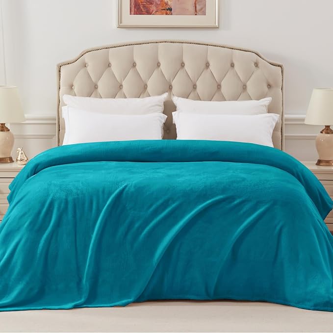 Exclusivo Mezcla Soft Fleece Blanket Twin Size for Bed, Teal | 90x66 Inches, Double-Sided Brushed Flannel, Lightweight Plush Cozy Blanket for Home Decor, All Season, Machine Washable