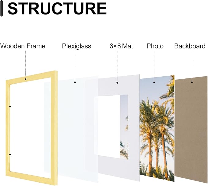 Vittanly 9x12 Picture Frames Set of 9 for Wall or Tabletop Display, Gold | Display Pictures 6x8 with Mat or 9x12 without Mat, Engineered Wood with Shatter Resistant Plexiglass, Gallery Photo Frames