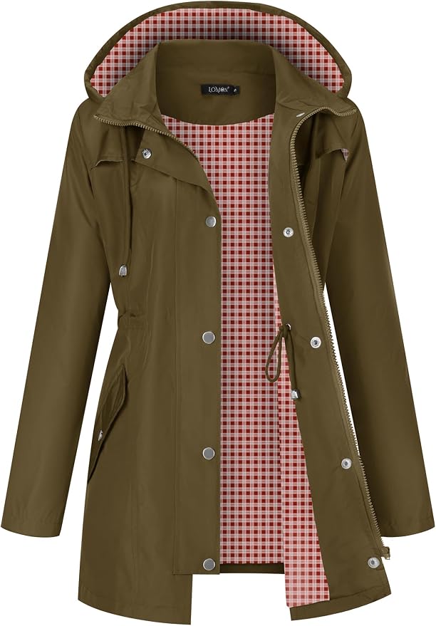 LOMON Women Waterproof Outdoor Hiking Raincoat Women Lined Rain Jacket Lightweight Hooded Jackets Trench Coats