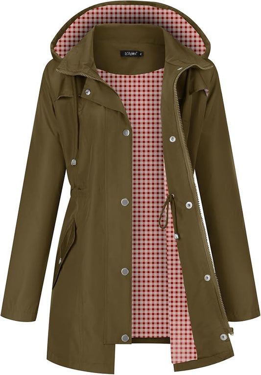 LOMON Women Waterproof Outdoor Hiking Raincoat Women Lined Rain Jacket Lightweight Hooded Jackets Trench Coats