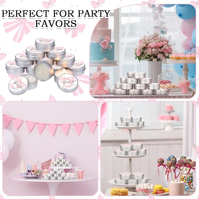 MTLEE 50 Pcs Bow Baby Shower Favors Scented Candles Gift Travel Tin Candle Aromatherapy Candle Favors for Baby Shower Wedding Gifts Compound Scent Essential Oil 1.57 x 0.67''