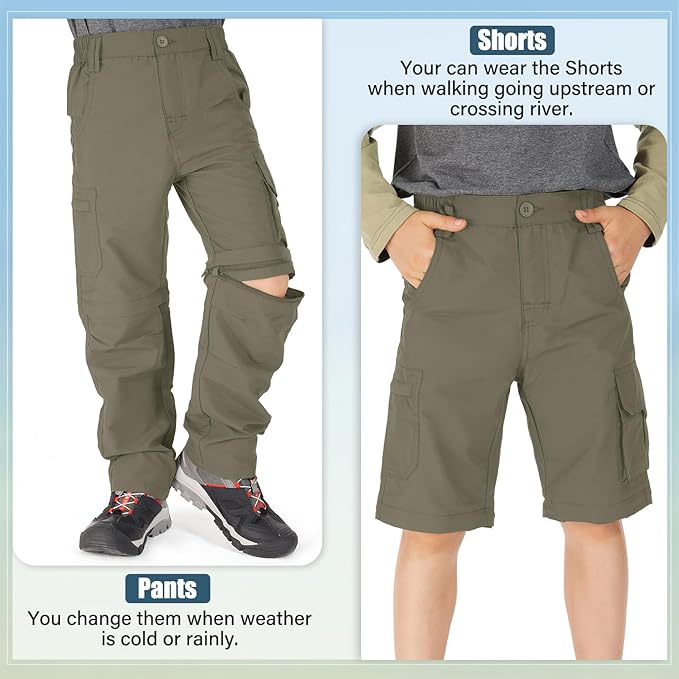 linlon Kids' Cargo Pants, Boy's Casual Outdoor Quick Dry Waterproof Hiking Climbing Convertible Trousers #9016