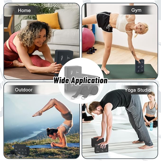 RETON Yoga Blocks Set with Straps, High Density Yoga Bricks, Lightweight EVA Foam Pilates Block, 2 Yoga Blocks with 2 Straps for Yoga, Pilates, Fitness, Stretching and Toning