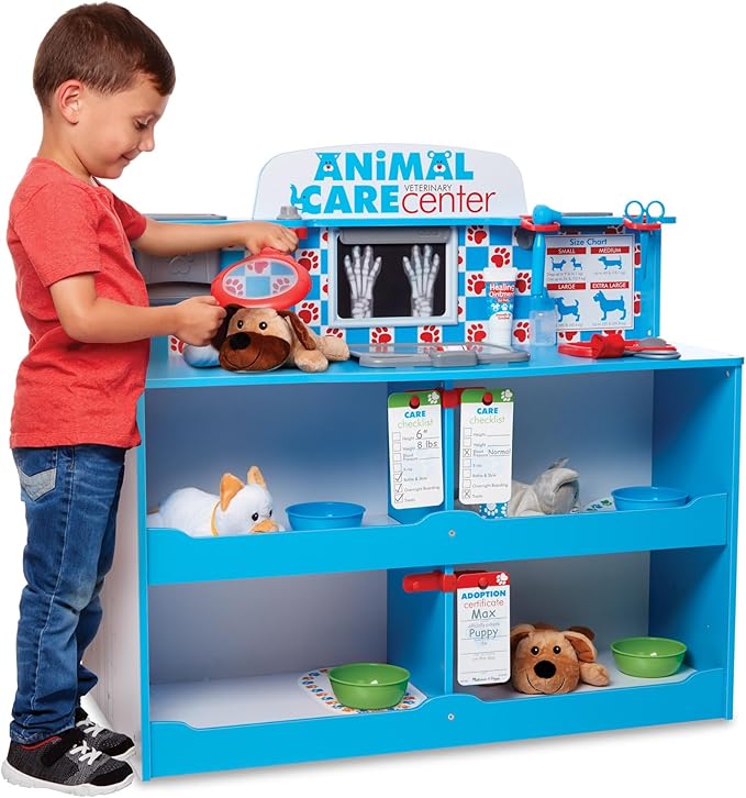 Melissa & Doug Animal Care Veterinarian and Groomer Wooden Activity Center for Plush Stuffed Pets (Not Included)