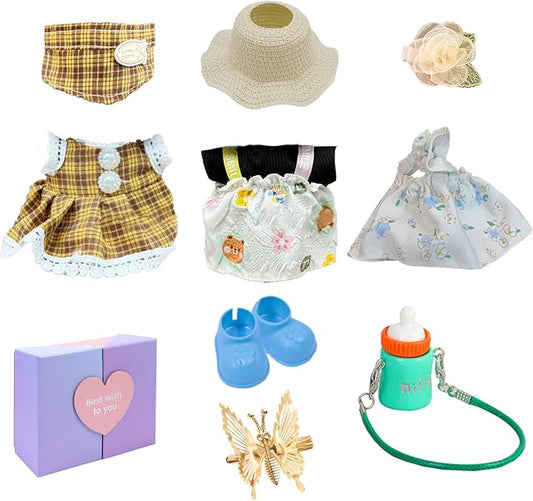 17cm Doll Clothes Set (No Doll) – 3-Pack Handmade Outfits with Accessories for 6.7” Dolls, Premium Cotton Clothing with Gift-Ready Packaging, Perfect for Dress-Up and Collectors (F8, 3)