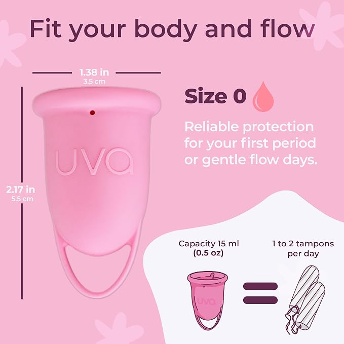 UVA Reusable Menstrual Cup Kit - Size 0 for Light Flow - 10-Year Durable & Leak-Proof Silicone - Small Menstrual Cup, Sterilizer & Traveling Bag Period Cup Set