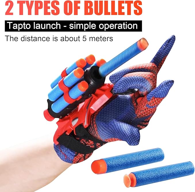 Set of 2 Spider Web Shooters Easter Basket Stuffers for Kids Wrist Launcher Web Shooter Spider Gloves Web-Shooters fo Kids Easter Decorations Party Favors