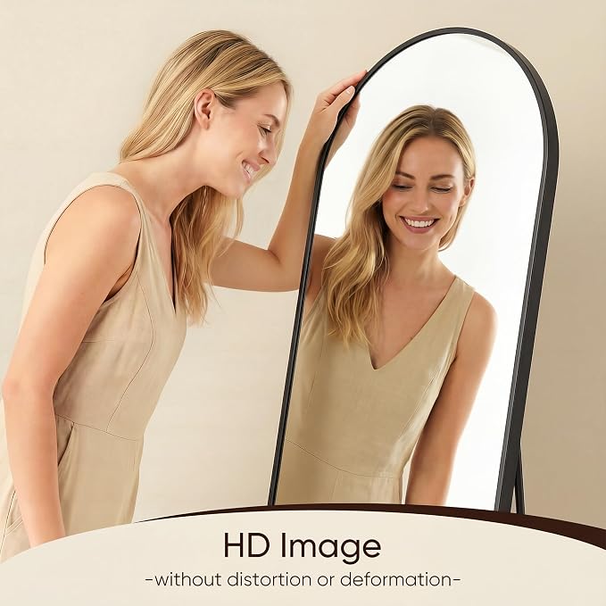 Antok 56" x14” Arched Full Length Floor Mirror, Black Aluminum Frame, Free Standing/Wall Mount/Leaning for Bedroom, Living Room, Dressing Room