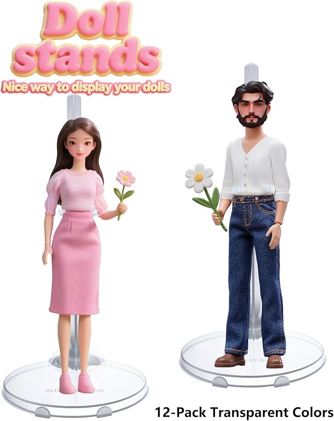 12 Pcs Adjustable Doll Stands - Transparent & Lightweight Display Rack for Dolls, Action Figures & Monsters