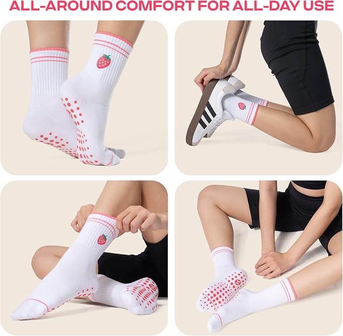 COOLMATE Pilates Socks with Grips for Women, Yoga Socks, Crew Non Slip Women for Barre, Pilates Gifts for Women