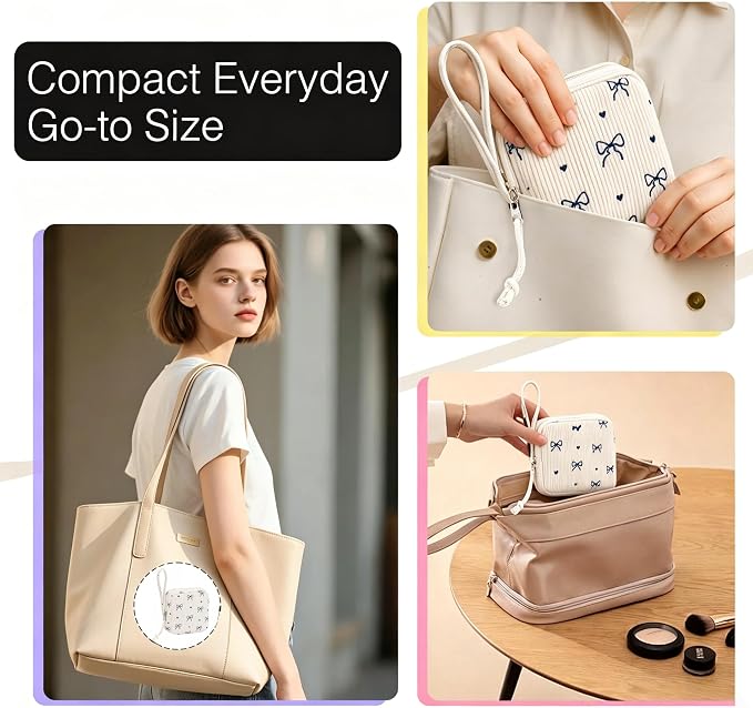 Corduroy Period Pouch for Women, Cute Sanitary Pad Pouch with Zipper, Portable Tampon Holder for Purse, Sanitary Napkin Storage Bag for Travel (Black Cute Bow)