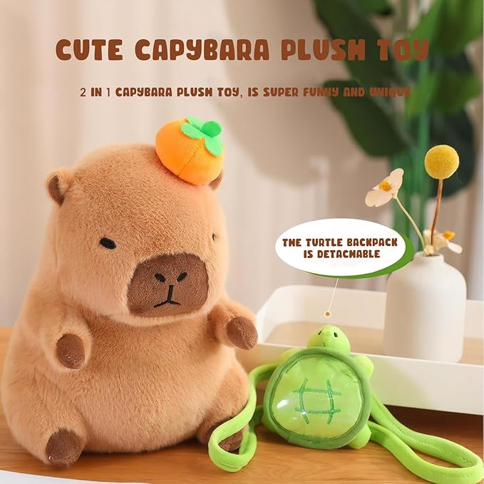 Ditucu Cute Orange Capybara Plush Pillow with Turtle Backpack Stuffed Animal Capibara Plushies Toys Gifts for Kids Brown 11 inch