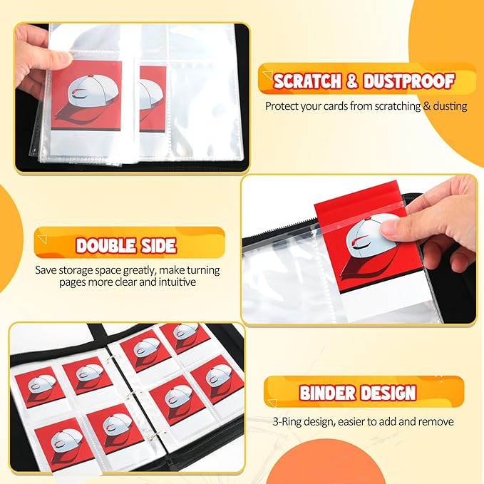 Premium Collectible Trading Card Albums，Card Binder Fits 400 Cards with 50 Removable Sleeves，Display Game Card Case book Holder, Boys Hats Themes