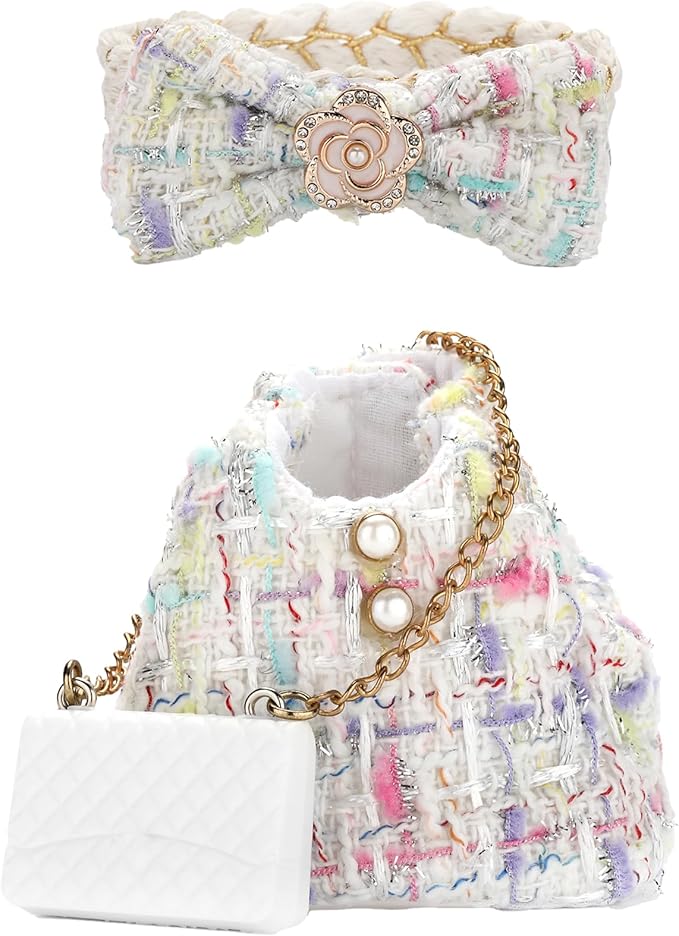Doll Clothes for Labubu 17cm Have a Seat & Exciting Macaron & Big into Energy Series Dolls, Luxury Chic Series for 17cm Dolls Accessories (White Dress+Hairband+Bag)