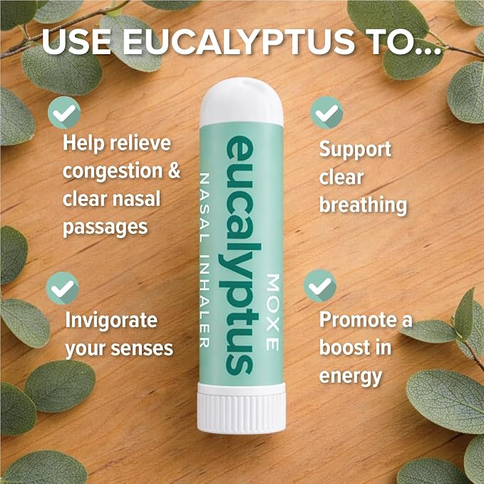 MOXĒ Eucalyptus Essential Oil Nasal Inhaler, Sinus & Congestion Relief, Daily Relaxation, Stress Relief, Therapeutic No-Mess Aromatherapy, Pure and Natural, Made in USA (1 Pack)