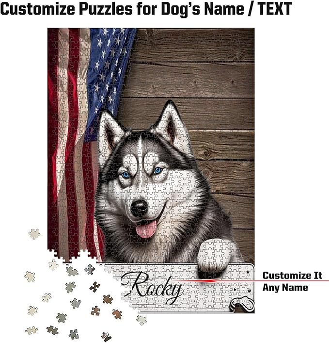 Custom Wooden Jigsaw Puzzles with Your Dog's Name on Siberian Husky Art Print - 300 500 1000PCS Puzzles Game and Home Wall Decor