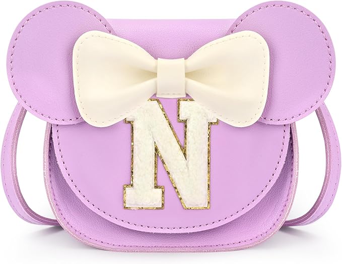mibasies Toddler Purse Girl Gifts: Girls Birthday Gifts for 3-8 - Toys for Ages 2-4 Girls Mouse Ears Purse, Purple, Letter N