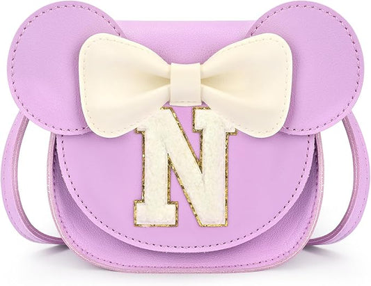 mibasies Toddler Purse Girl Gifts: Girls Birthday Gifts for 3-8 - Toys for Ages 2-4 Girls Mouse Ears Purse, Purple, Letter N