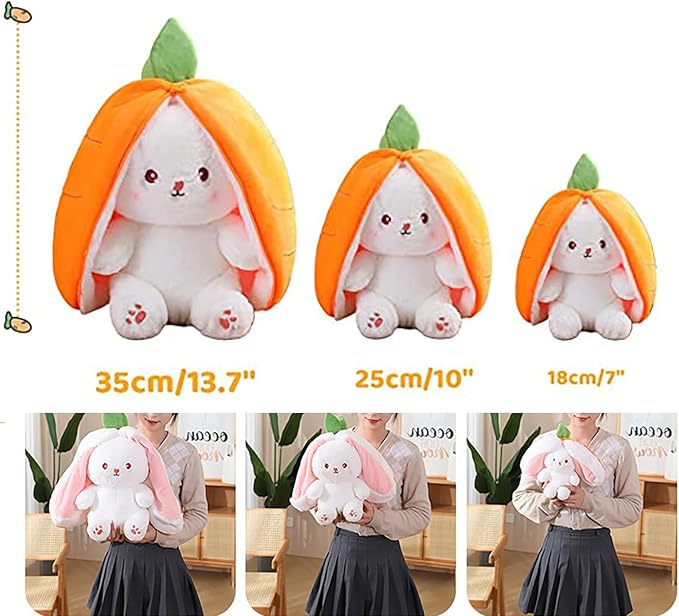2PCS Plush Toy Pillow, Reversible Carrot Strawberry Bunny Plush with Zipper, Easter Bunny Stuffed Animal Cute Rabbit Plushie Birthday Gift for Boys Girls Kids (2pcs 7" Strawberry&Carrot)