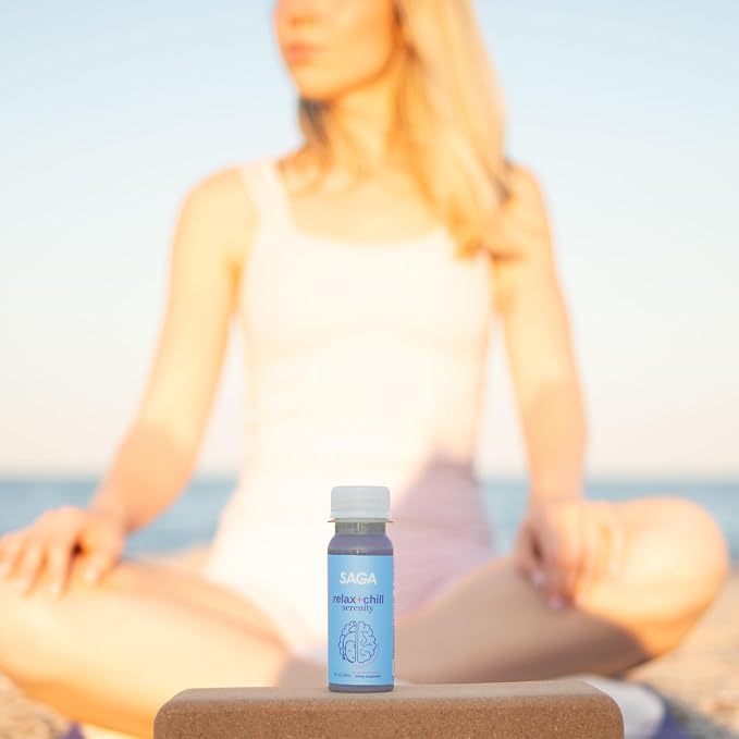 SAGA Serenity Organic Relaxation Shots with Kava, Lion’s Mane & Reishi | Fast-Acting Mushroom & Adaptogen Drink for Calm, Stress Relief & Mood Support | Vegan, Travel Size | Strawberry Cucumber
