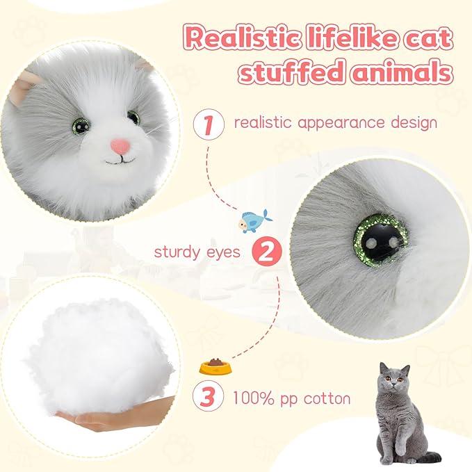 Tezituor 17inches Cute Cat Stuffed Animals, 2 Pcs Realistic Stuffed Kitten Cat Plush Toy Gift for Christmas Birthday Girl Boy (Blue & Gray)