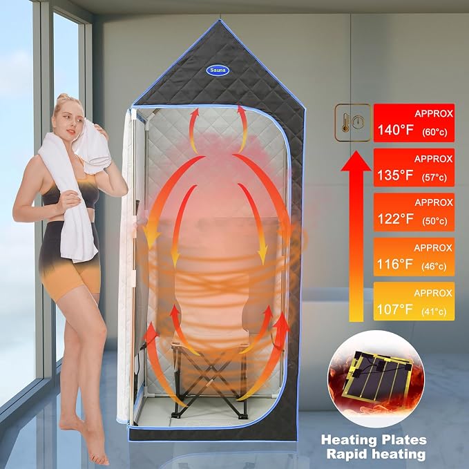 Portable Infrared Sauna for Home Spa, Full Size 1 Person Far Infrared Sauna, 1,020watt, Portable Sauna with Heating Foot Pad, Portable Chair, 31.5" x 31.5" x 77"