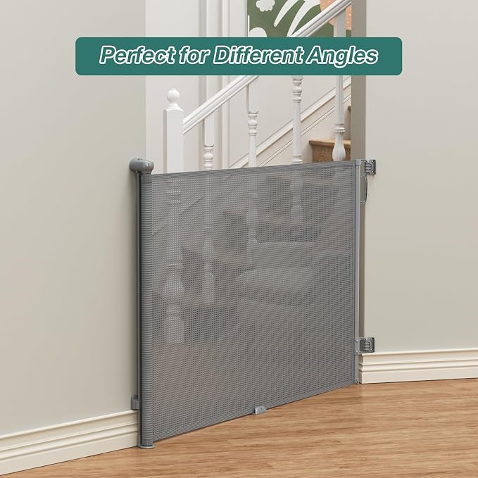 Babepai Retractable Baby Gates Extra Wide | 55" Wide x 34" Tall Dog Gates for Stairs | Indoor/Outdoor Use | Child Gates for Doorways, Deck, Porch, Hallways, Patio - Gray