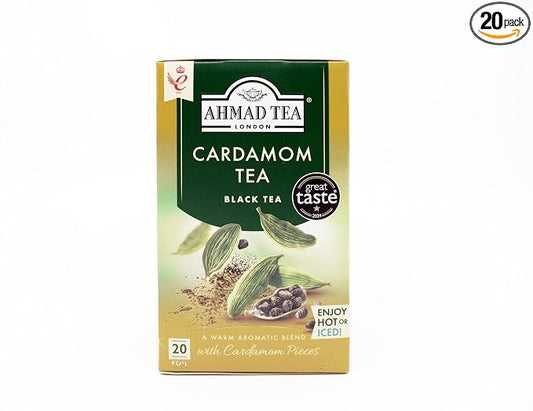 Ahmad Tea Black Tea, Cardamom Teabags, 20 ct (Pack of 1) - Caffeinated & Sugar-Free