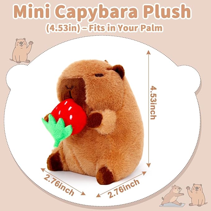 Cute Capybara Plush Toy with Pull-Rope Mini Capybara Keychain Stuff Animal Toys for Car, Desk, Back to School Capybara Gifts, Backpack Charm, Birthday Party Favor Fidget Toys for Kids Aduts (Style C)
