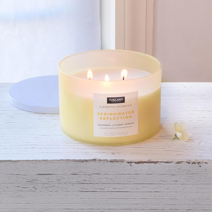 Tuscany Candle Springwater Reflection: Lemongrass Scented Aromatherapy Candle, 15 oz – Elemental Aromatics Collection