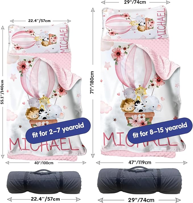 Personalized Toddler Nap Mat for Girls – Custom Name Kids Nap Mat – Daycare Sleeping Mats with Removable Pillow and Soft Minky Dot Blanket for Preschool, Travel, Kindergarten