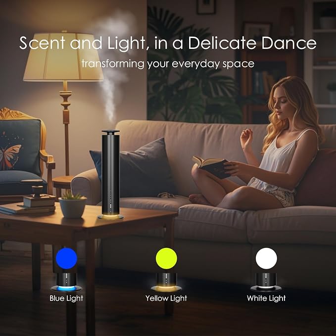Somniare Waterless Essential Oil Diffuser, 1500 Sq. Ft Coverage Quiet Scent Diffusers for Homes, Hotels, Spas, Adjustable Mist, Included 5 Scent Oils(3.3OZ), Safe for Kids&Pets, Black