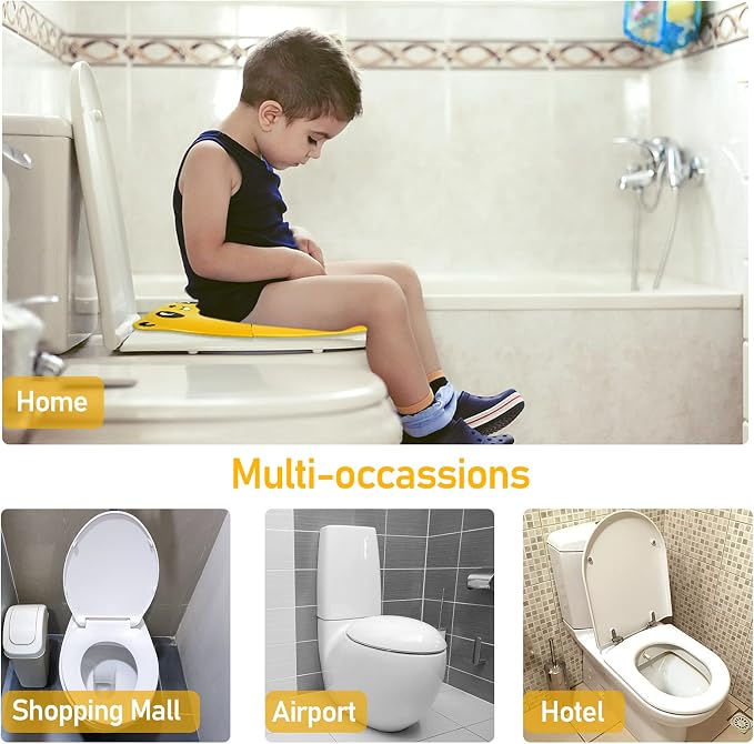 Folding Toilet Seat Toddler, Portable Toilet Training Seat for Kids, Foldable Travel Toddler Toilet Seat in ABS Material with 8 Anti Slip Silicon Pads and 1 Carry Bag (Yellow)