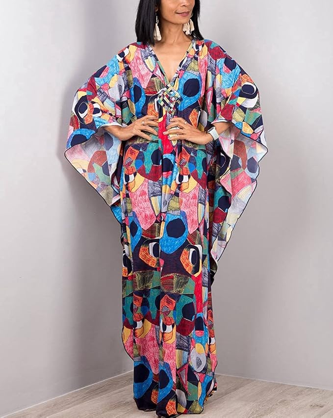 Venasha Womens Caftan Floral Print Kaftan Dress Short Sleeve Swimsuit Cover up Loungewear for Summer