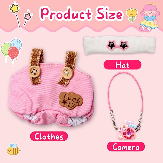 Dolls Clothes for 17cm Dolls Accessories, 3 Piece Set Outfits for Doll, Handcrafted Stylish Doll Clothes(NO Doll) (Pink)