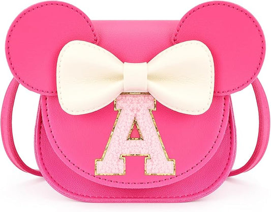 mibasies Toddler Purse Girl Gifts: Girls Birthday Gifts for 3-8 - Toys for Ages 2-4 Girls Mouse Ears Purse, Hot Pink, Letter A