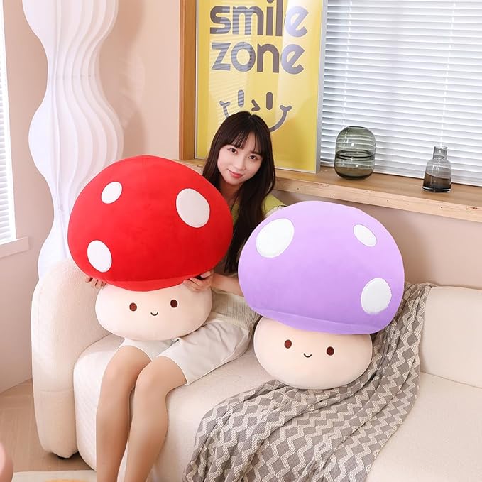 Cute Mushroom Plush Toy, Purple Mushroom Plush Pillow 3D Soft Mushroom Plushie, Mushroom Hugging Plush Pillow Gift for Girls Kids Home Mushroom Decor Christmas Birthday 35cm