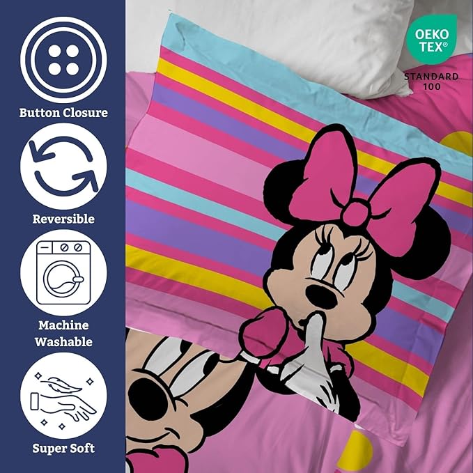 Jay Franco Duvet Cover Set – 2 Piece Comforter Cover and Sham Set, Super Soft Cozy Kids Bedding (Insert Not Included) Pink- Minnie Mouse, Twin
