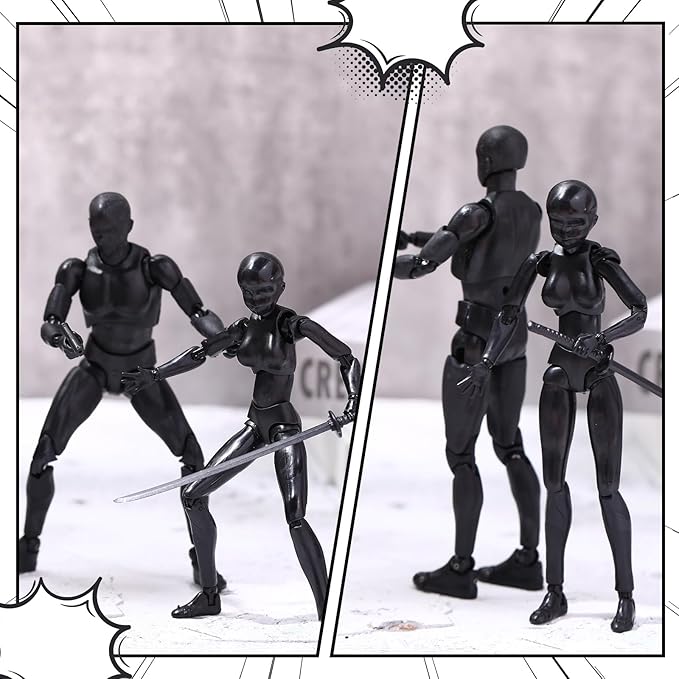 Meooeck 4 Sets Action Figures PVC Body Artists Model posable Drawing Mannequin for Painting, Sketching, Collection Gifts, Home Office Desk Decoration(Black)