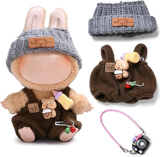 17cm Cute Dolls Clothes Adorable One Piece Romper with Hat and Camera Fashion Outfits Accessories for Doll