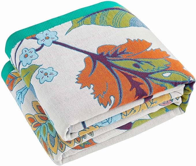 XIBLC Summer Throw Blanket, 60"x80" Reversible Bohemian Flower Blanket, 100% Cotton Muslin Breathable Woven, Farmhouse Decorative Throw Blanket