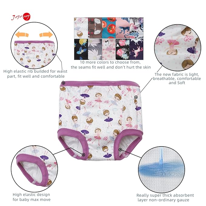 Joyo roy 10Pcs Strong Absorbent Toddler Training Underwear 6T Soft Thick Padded Leakproof Baby Potty Training Underwear for Girls Comfortable Snug Fit Washable Waterproof Big Kid Confident Pee Pants
