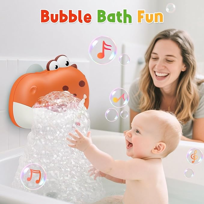 Baby Bath Toys, Rechargeable Dinosaur Bath Bubble Machine with Music, Bathtime Bathtub Toys for Toddlers Birthday Valentines Gifts, Bubble Maker Toys for Kids Ages 1-3 4-8 Baby Gifts (Red)
